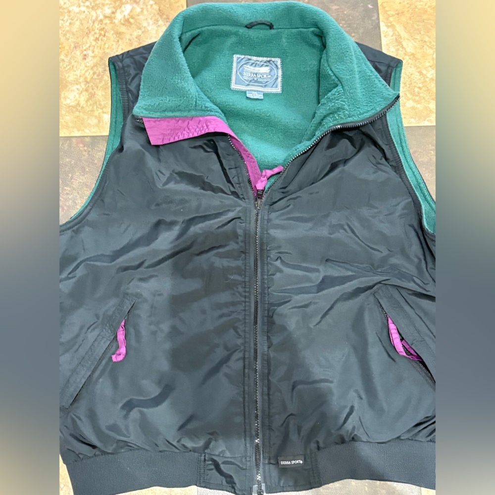 Vintage Black and Green fleece lined Vest